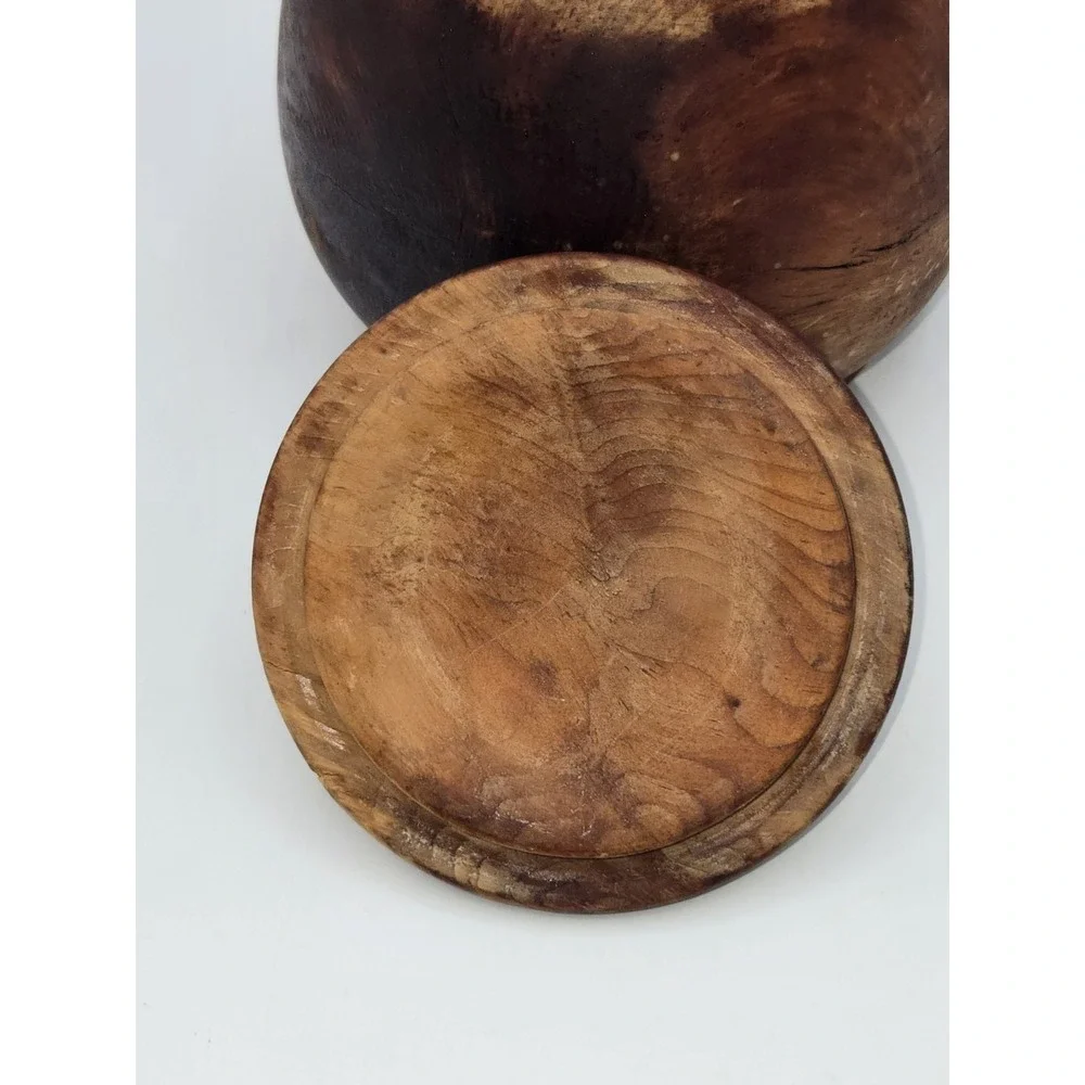 Vintage Hand Turned Wood Lidded Pot Bowl Rustic‎ Wooden Container 5.5